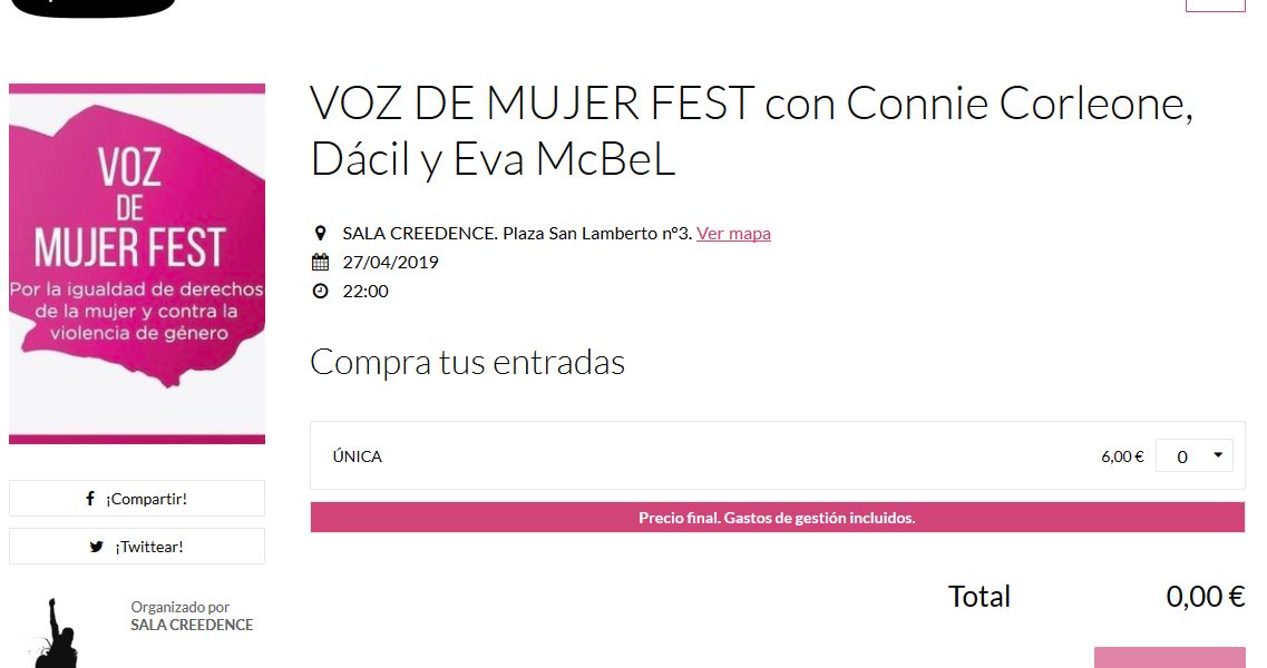 Vista de la página web de Entradium.